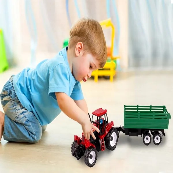 TRAKTOR FARMÁRSKY 47cm S ODNÍMATEĽNÝM PRÍVESOM + FIGÚRKA FARMÁRE