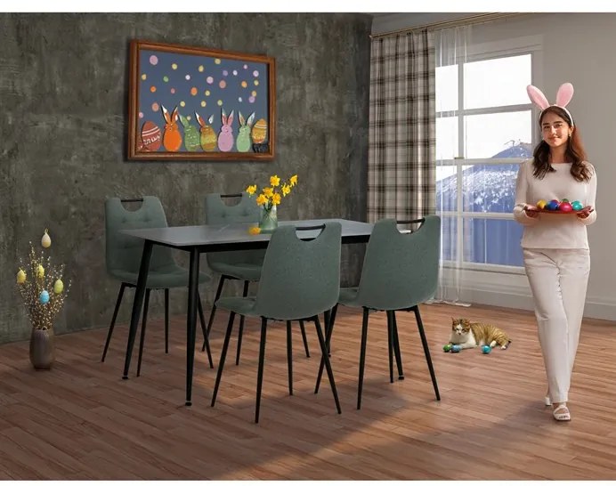 Autronic BONTEC Jedálenský set so 4 stoličkami, 130x70x76cm mramor, ASE-1001 GREY2 Farba: Zelená