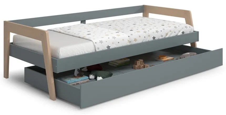 Zelená/prírodná detská posteľ z borovicového dreva s výsuvným lôžkom a úložným priestorom 90x200 cm Carrie - Marckeric