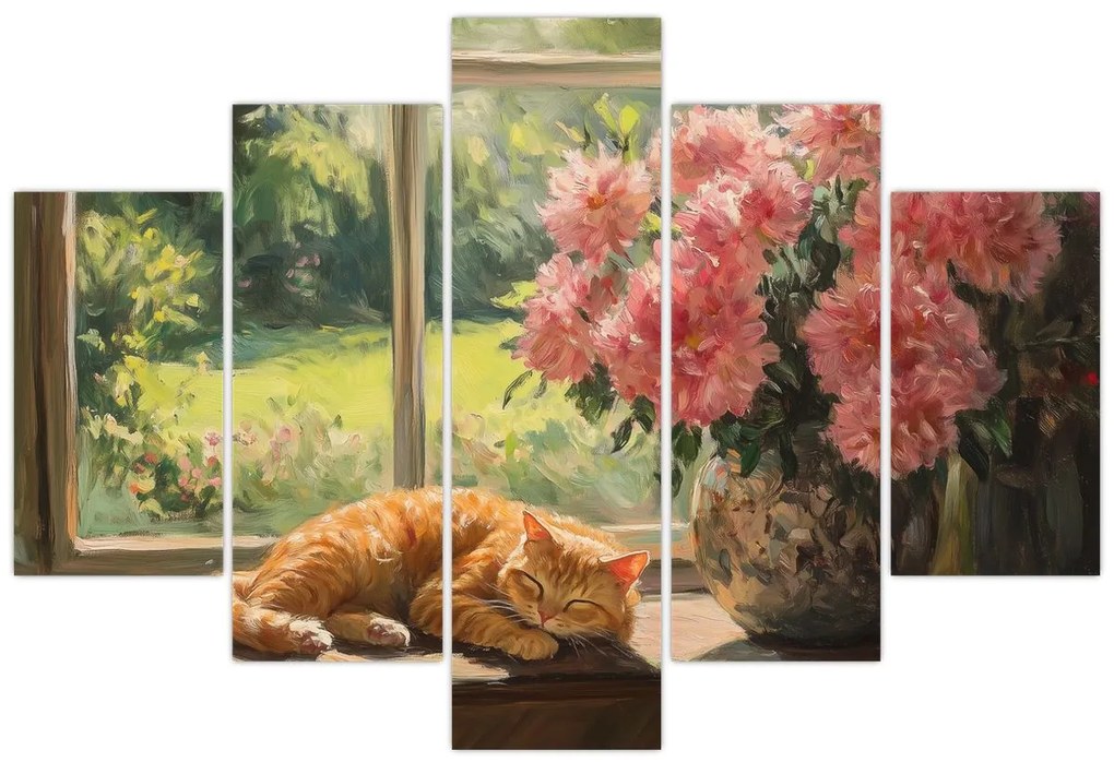 Obraz - Mačka na okne (150x105 cm)