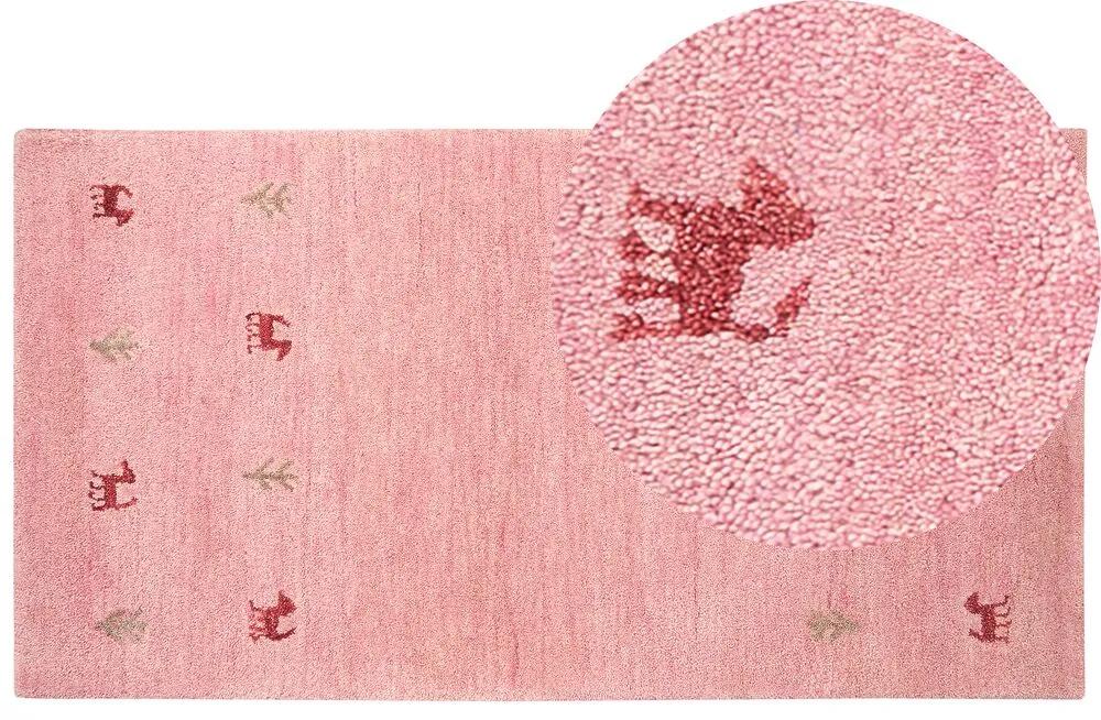 Vlnený koberec gabbeh 80 x 150 cm ružový YULAFI Beliani