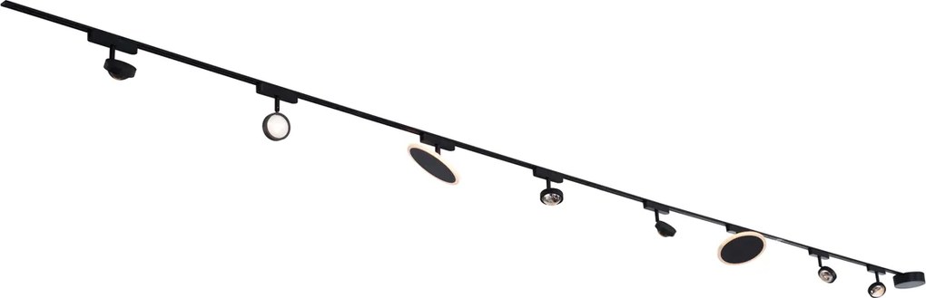 Koľajnicový systém svietidiel so 6 reflektormi a 2 stropnými svetlami, čierny, 1-fázový - Magnetic Lance Puk