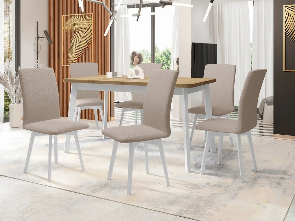 Jedálenský stôl so 6 stoličkami AL24, Morenie: dub artisan L, Poťahové látky: Zetta 297, Farby nožičiek: čierna
