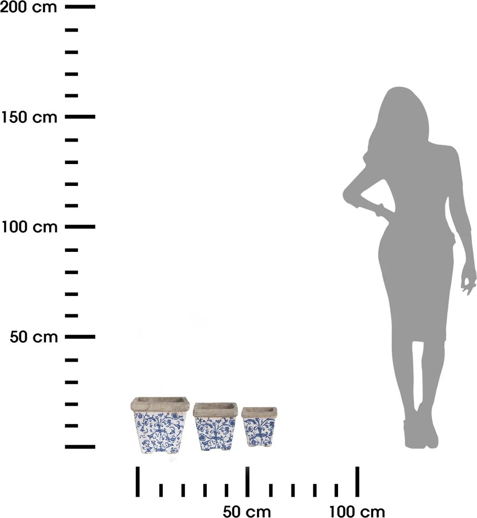 BETÓNOVÝ KVETINÁČ KELLY SADA 3KS 10,5X10 CM+14X14 CM+19X20 CM BIELA/MODRÁ