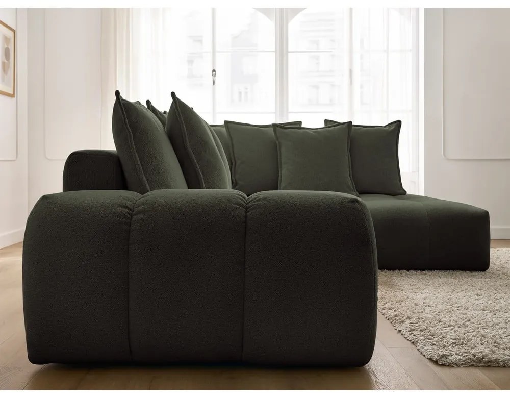 Zelená ženilková rozkladacia/s úložným priestorom rohová pohovka (pravý roh/do L) Everest – Bobochic Paris