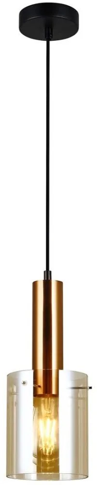 ITALUX PND-5581-1-BRO+AMB - Luster na lanku SARDO 1xE27/40W/230V čierna/mosadz