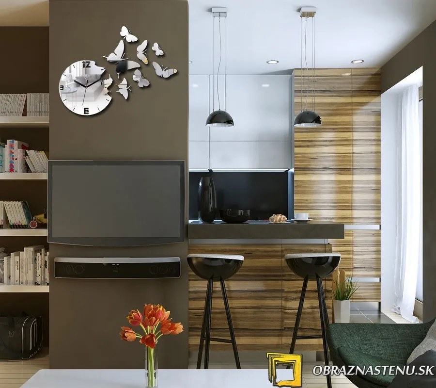 Moderné nástenné hodiny MIRROR BUTTERFLIES