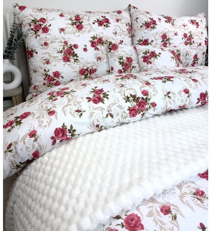 INTERMEDIC SK Romantická ruža – bavlnené obliečky 140x200/70x90 cm, zips, kvetinový vzor