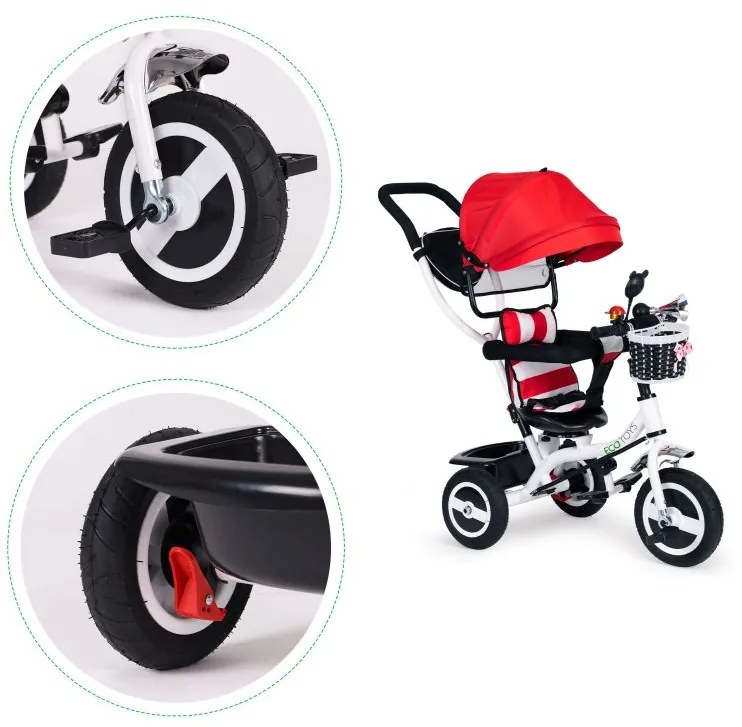 Trojkolka, kočík červenej farby Ecotoys