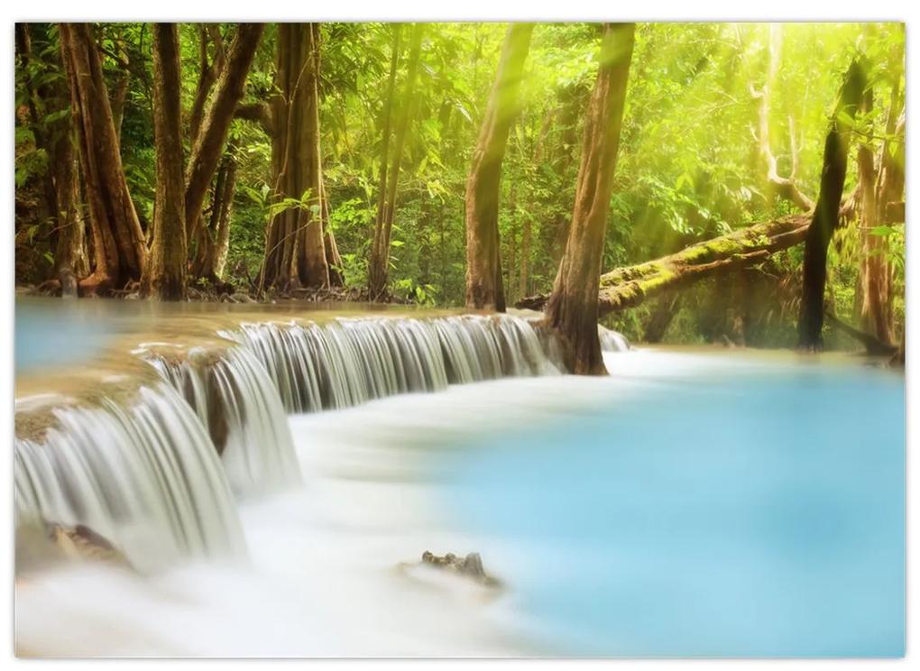 Sklenený obraz Huay Mae Kamin vodopádu v lese (70x50 cm)