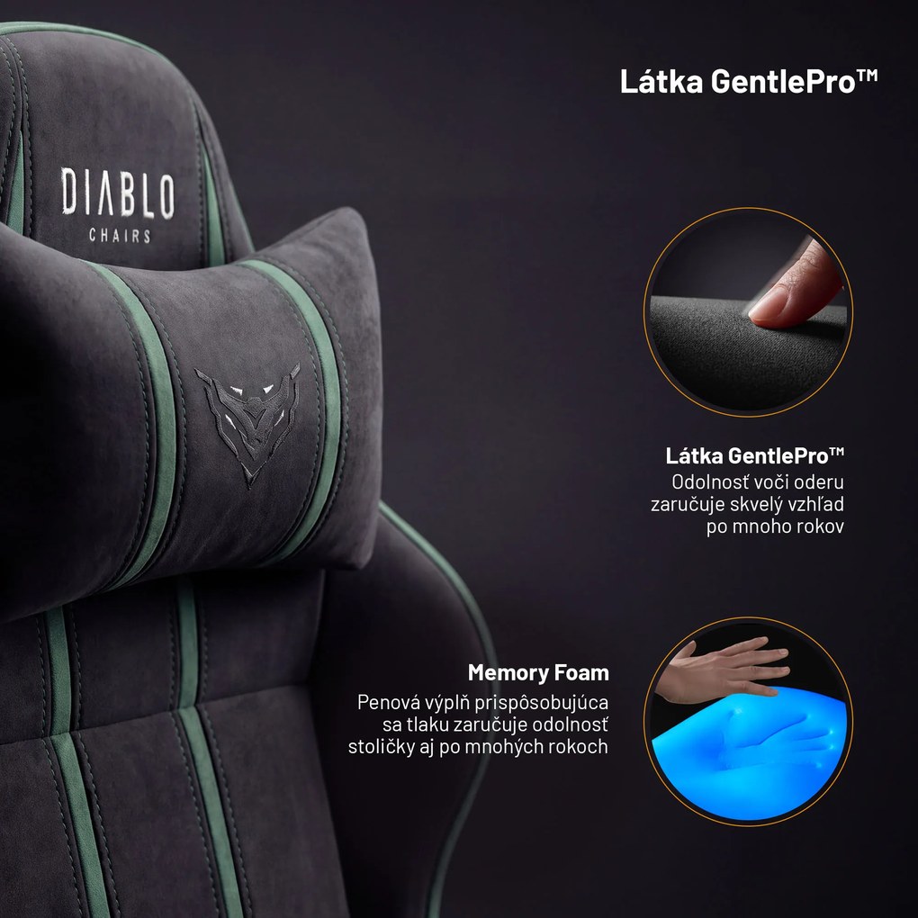 Herné kreslo z látkovým poťahom King Size, čierny-zelený: Diablo X-One 2.0 Forest Green