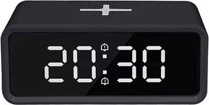 Solight CA07B - Digitálne hodiny s Qi bezdrôtovou nabíjačkou 230V/CR2032 čierne