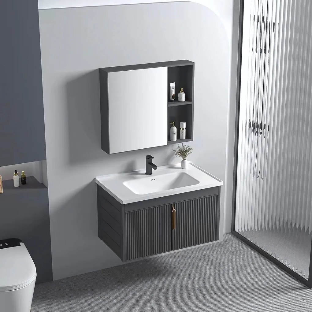 Rea Astor, súprava kúpeľňového nábytku s umývadlom 60cm, šedá matná, REA-M0004