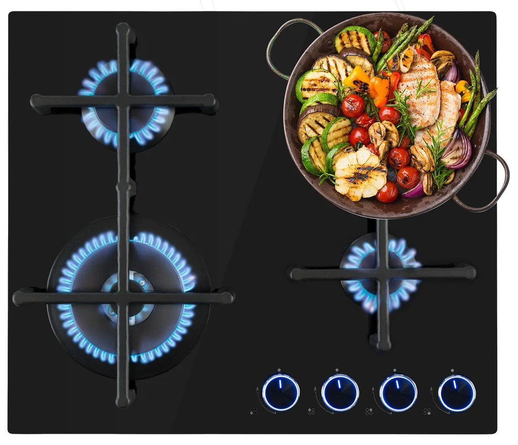 Klarstein Illuminosa 4, plynová varná doska, 4 Sabaf horáky, sklokeramika