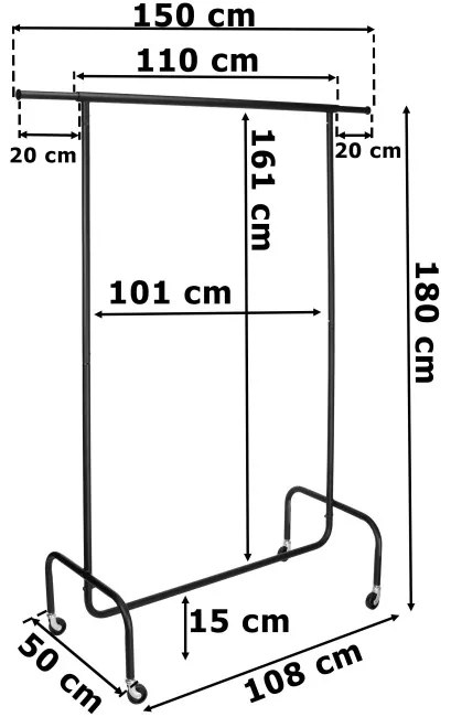 Vešiakový stojan na kolieskach HARUN čierny