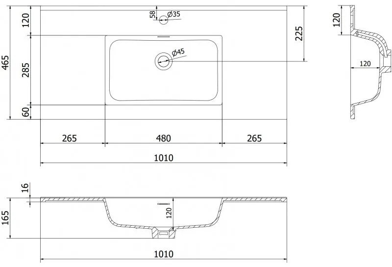 Mexen Otis, umývadlo na zapustenie 101 x 46,5 cm, čierna matná, 25181071