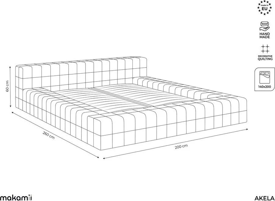 Svetlosivá čalúnená dvojlôžková posteľ s roštom 140x200 cm Akela – Makamii