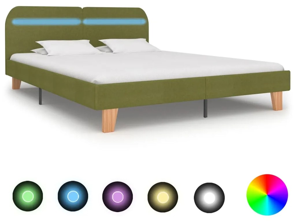 vidaXL Rám postele s LED svetlom zelený látkový 160x200 cm