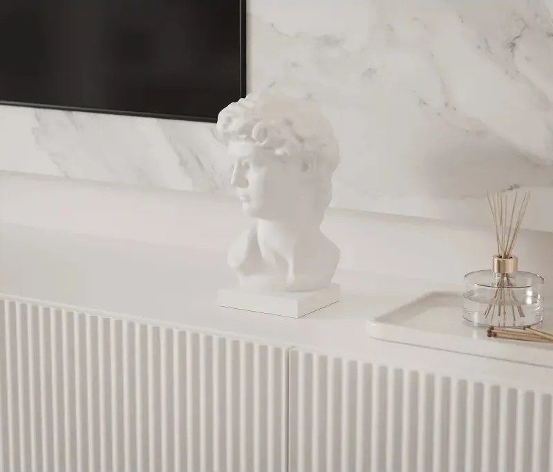 Moderná závesná TV skrinka Dorothy hladká + drážky 300 cm biela