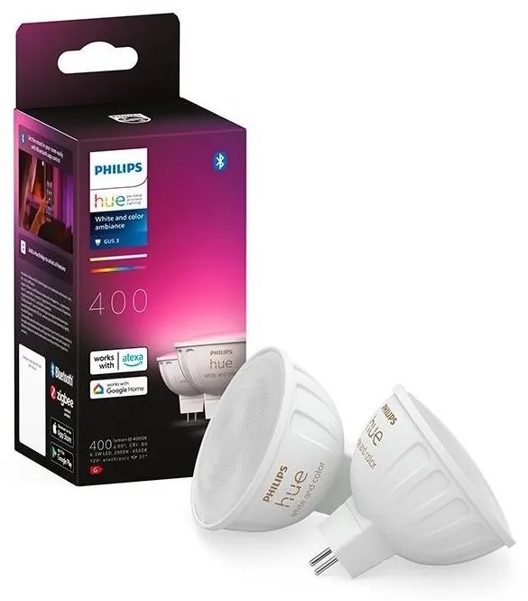 Philips Hue WACA LED žiarovka 6.3W sada 2ks GU5.3 MR16 12V 400lm 2200K-6500K RGB IP20 8719514491649