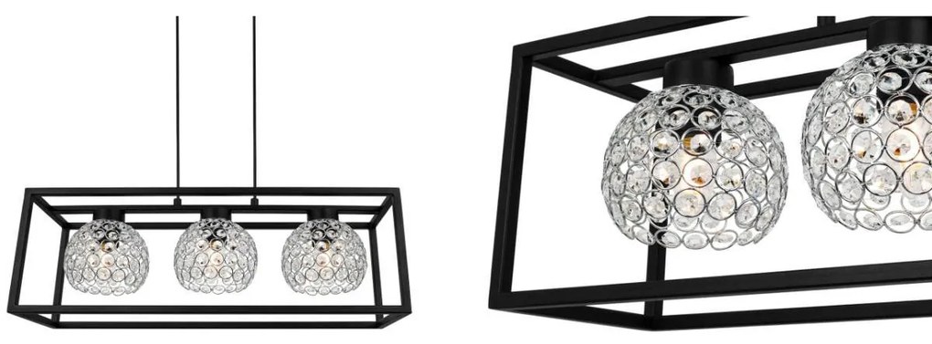 Závesné svietidlo Crystal cage, 3x strieborné krištáľové tienidlo v kovovom ráme