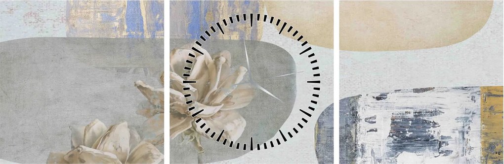 Obraz - Maľba s kvetmi a textúrami (s hodinami) (90x30 cm)