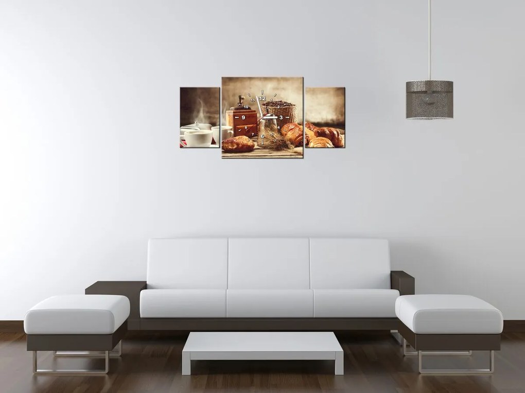 Gario Obraz s hodinami Chutné raňajky - 3 dielny Rozmery: 30 x 90 cm