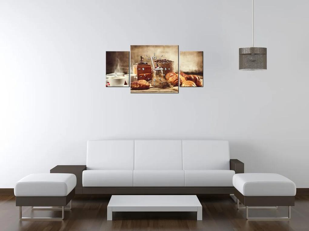 Gario Obraz s hodinami Chutné raňajky - 3 dielny Rozmery: 80 x 40 cm