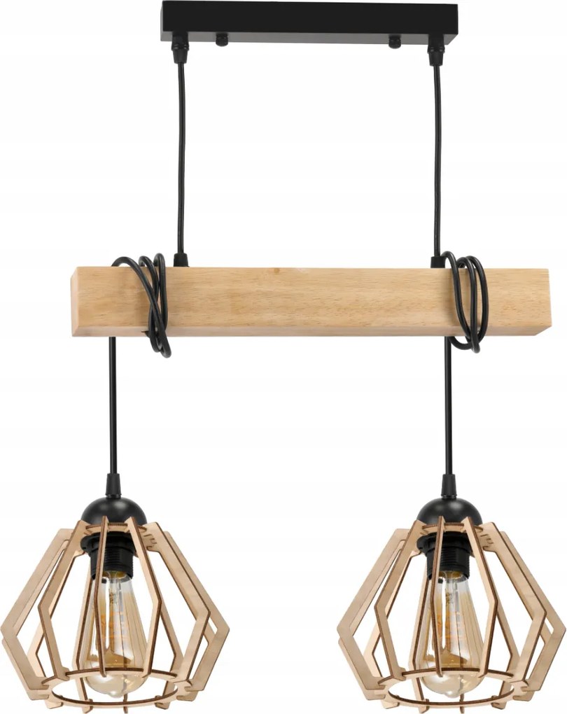 BERGE LED závesné stropné svietidlo, drevený trám, 2xE27, brilantný drevený luster