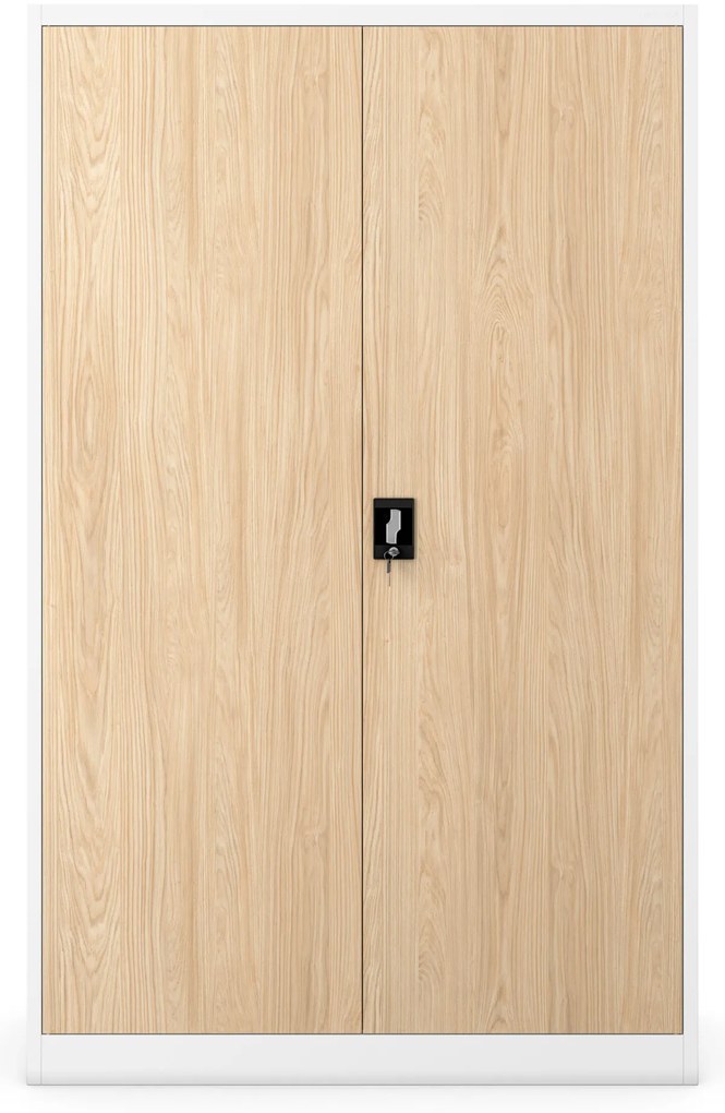 Kancelárska kovová skrinka na dokumenty JAN II, Eco Design: biela/dub sonoma