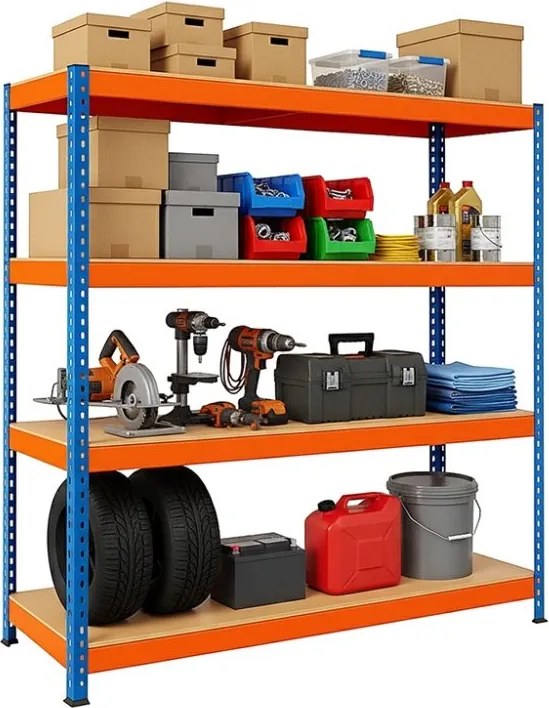 Akcia 3x Regál 168x160x40 cm profesionálny 4-policový, nosnosť 1200 kg - modro-oranžový
