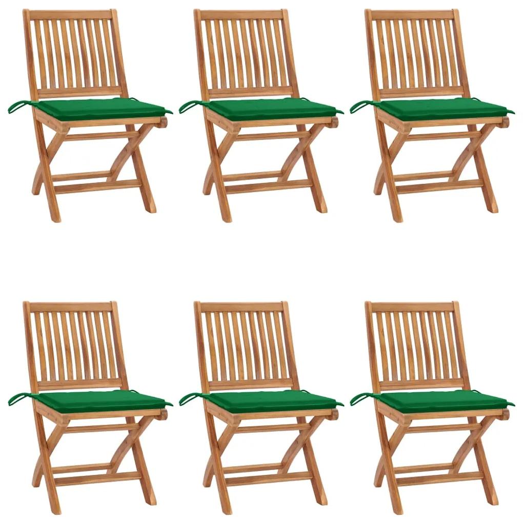 Skladacie záhradné stoličky s podložkami 6 ks tíkový masív 3072839
