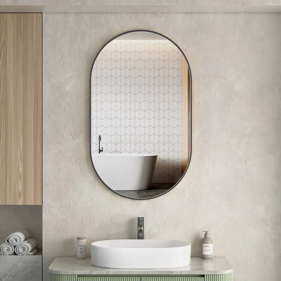 Erga Oval, oválne zrkadlo 60x100cm, čierny rám, ERG-V01-OVAL-6010-BK