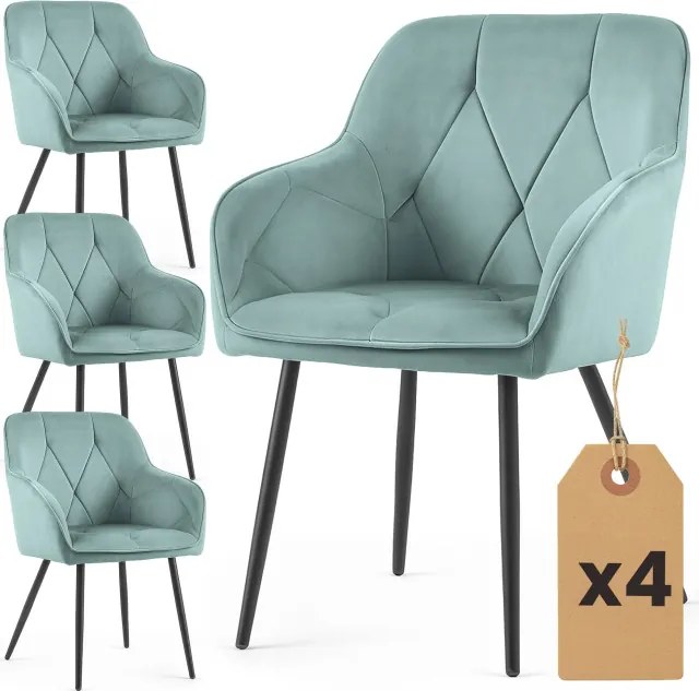 Sada štyroch jedálenských stoličiek DIAMANTE zamatové, tyrkysové / čierne nohy (4 ks)