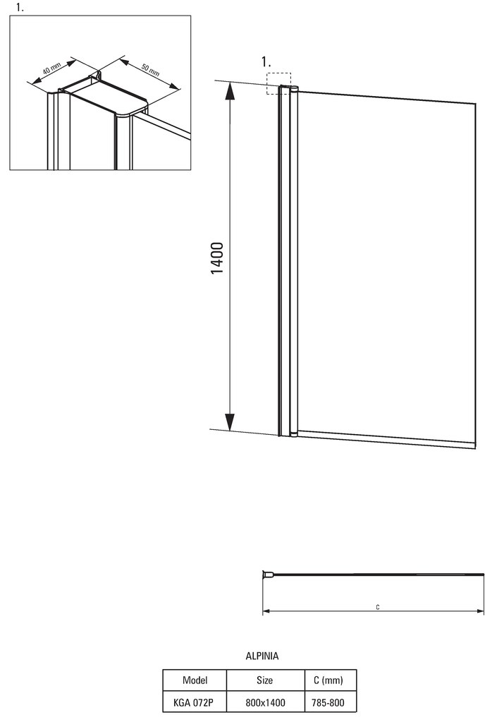 Deante Alpinia, vaňová zástena 80x140 cm s otočným 1-krídlom, číre sklo s EasyClean, chrómový profil, KGA_072P