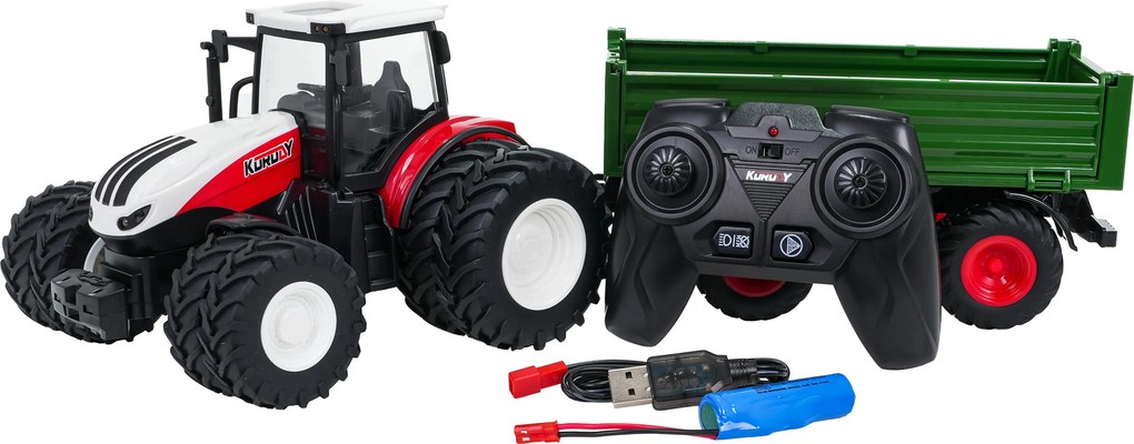 Ramiz Červený RC traktor so zeleným návesom na diaľkové ovládanie