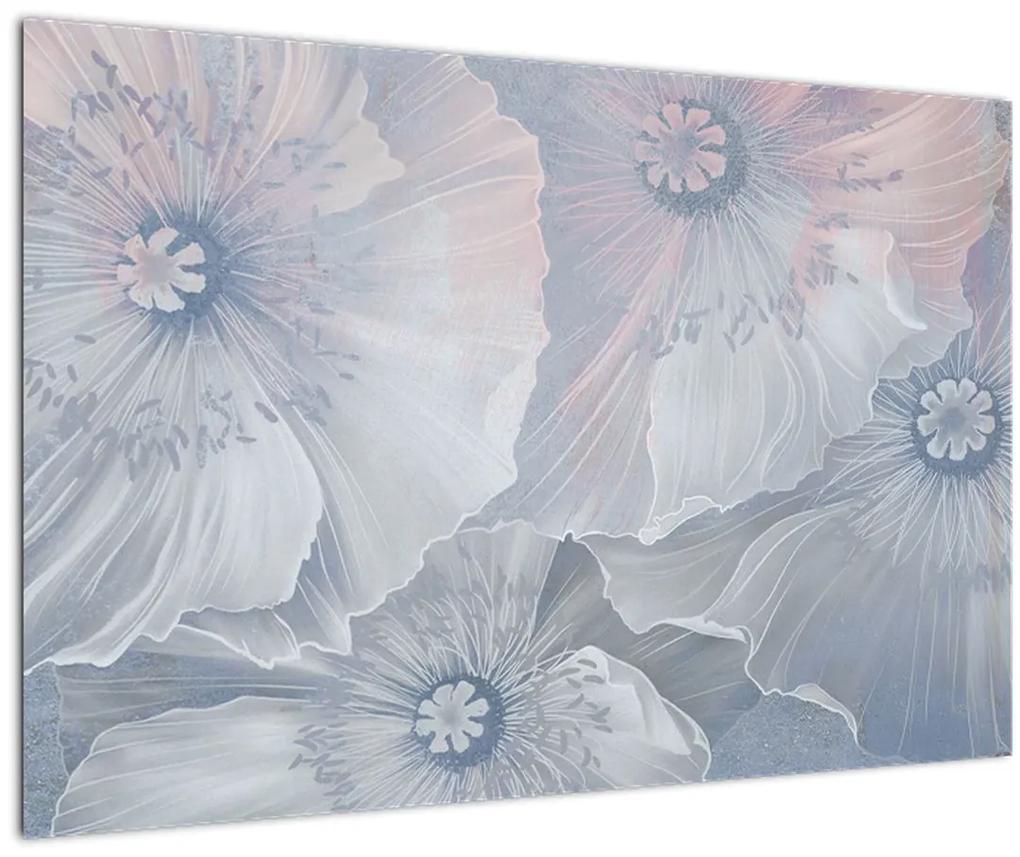 Obraz - Modré kvety na stene (90x60 cm)