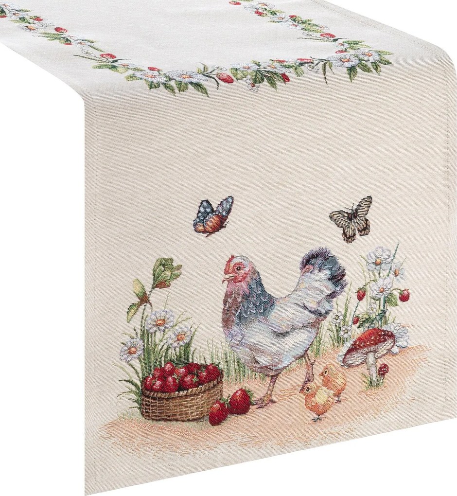 GOBELÍNOVÝ BEHÚŇ NA STÔL FOWL 40X100 CM VZOROVANÁ