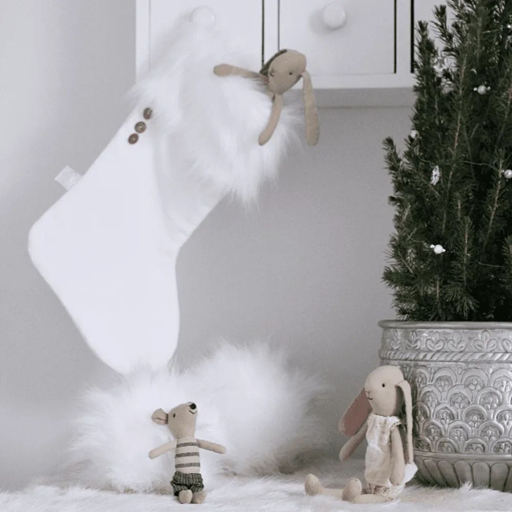 Vianočná pančucha biela s bielou kožušinou 42x26cm