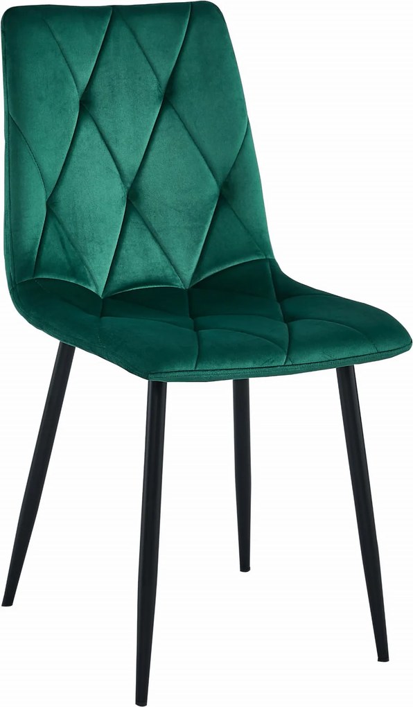 AKCIA Tmavozelená zamatová jedálenská stolička LIBRA s čiernymi nohami II. akosť