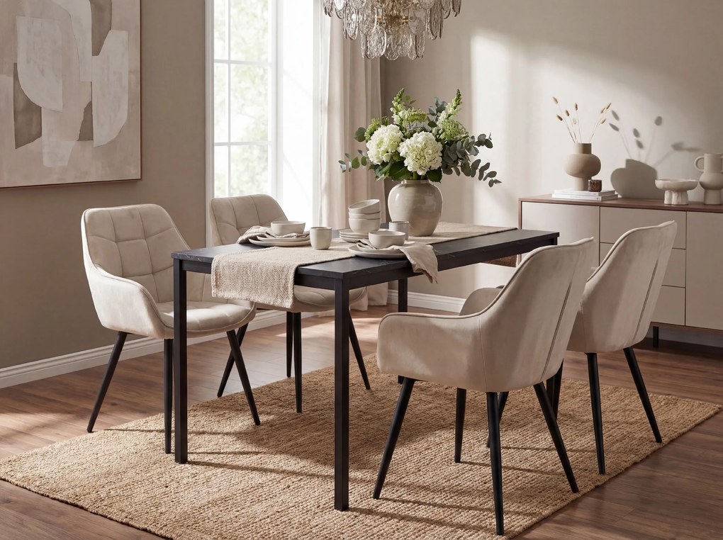 Jedálenské kreslo VARSI VELVET s čiernymi nohami, béžové