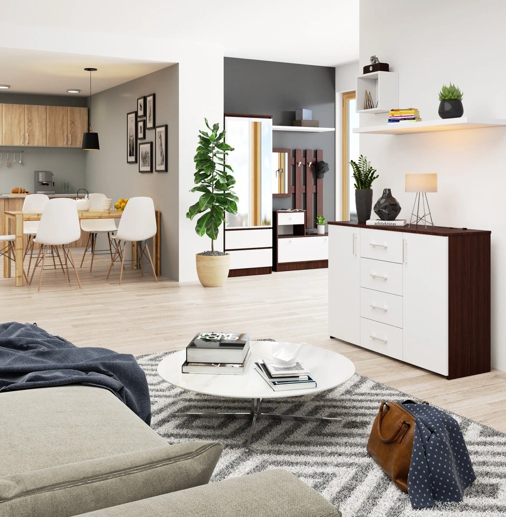 Komoda Kiran  (wenge + biela). Akcia -19%. Vlastná spoľahlivá doprava až k Vám domov. 1069791