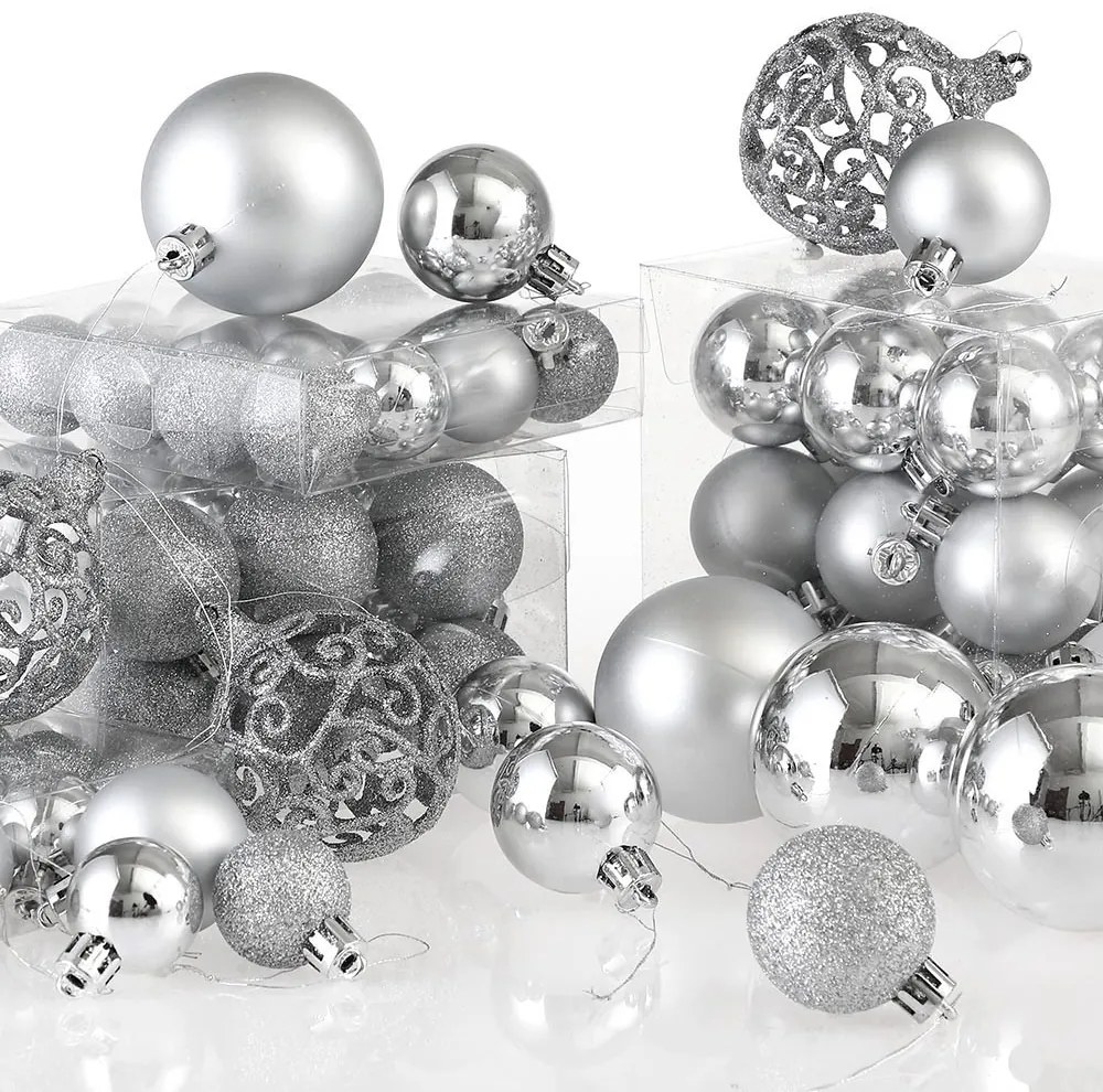 Súprava vianočných gulí REGALO 100 ks strieborná