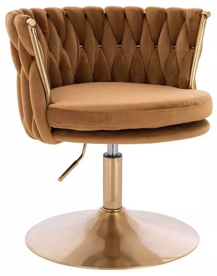 LuxuryForm DESIGN Stolička LYON VELUR na zlatom tanieri - medová