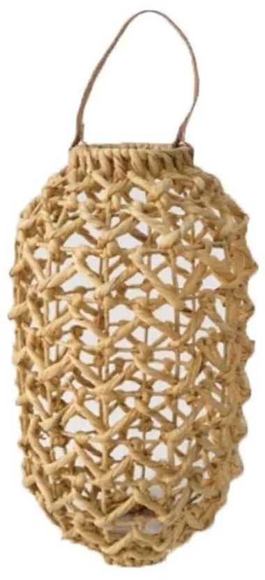 Závesná pletená lampáš s koženým uchom - 32cm