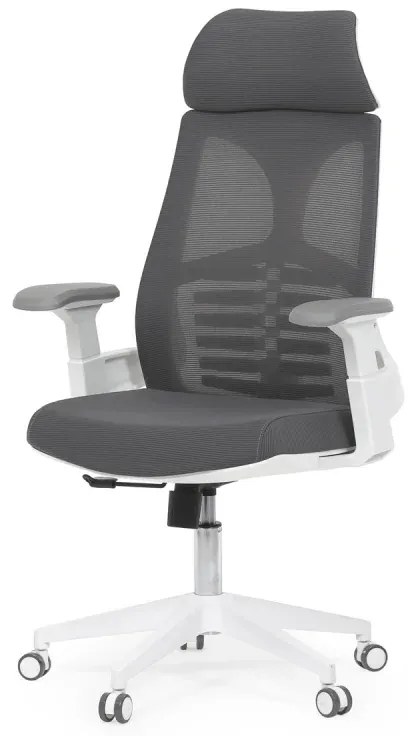 Židle kancelářská, tmavě šedá síťovina MESH, bílý plast, plastový kříž