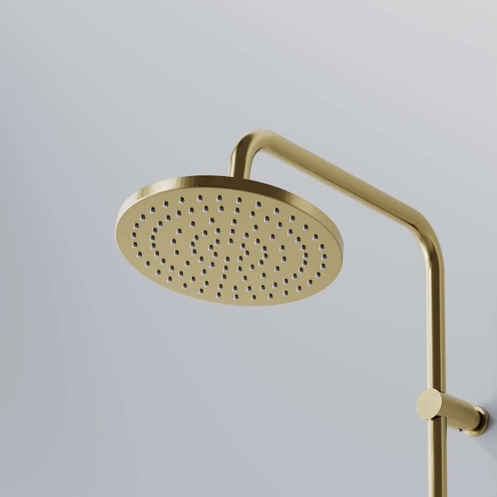 STEINBERG 340 nástenný sprchový systém s termostatom, horná sprcha priemer 220 mm, tyčová ručná sprcha 1jet, kartáčované zlato, 3402721BG