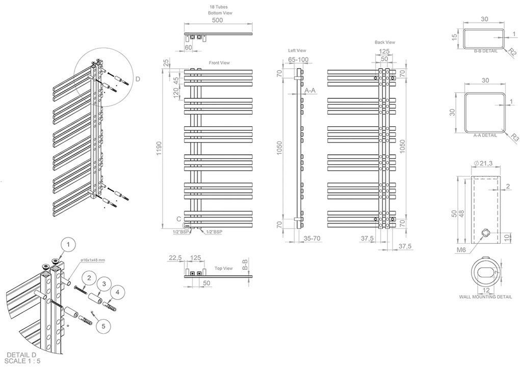 Sapho Sapho, VISTA vykurovacie teleso 500x1190 mm, nerez mat, NR613