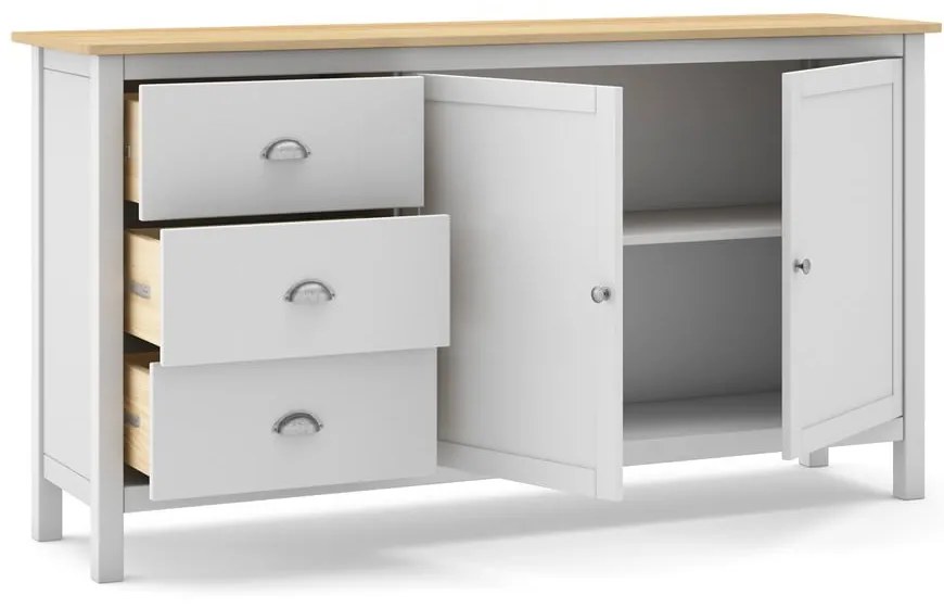 Biela/prírodná nízka komoda z borovicového dreva 150x80,5 cm Misti – Marckeric