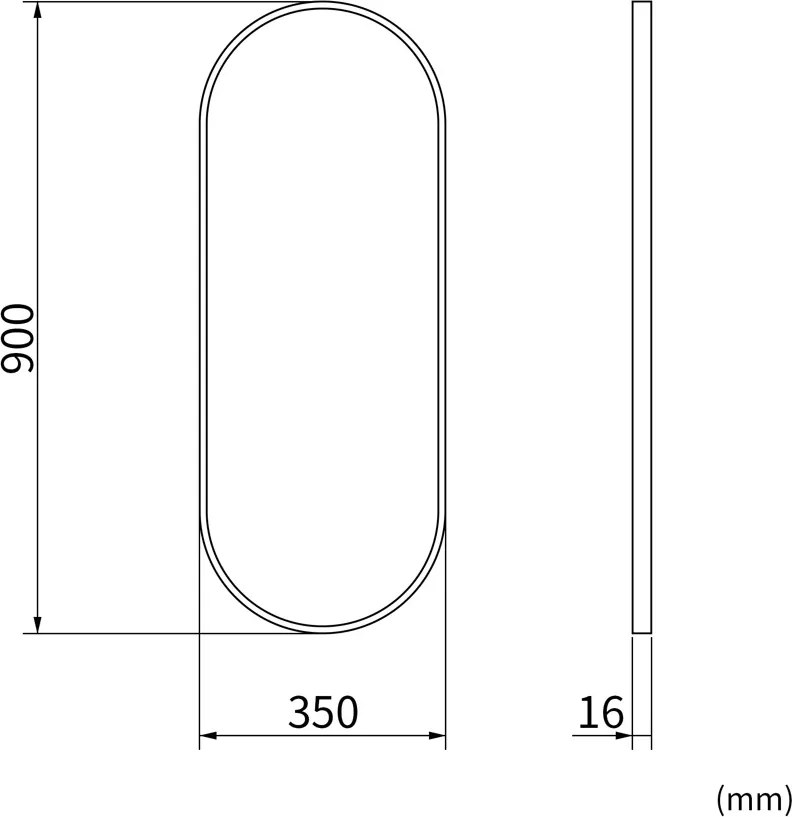 Erga Oval, oválne zrkadlo 35x90cm, čierny rám, ERG-V01-OVAL-3590-BK